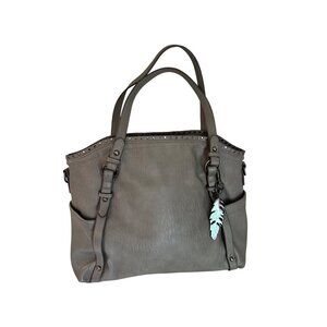Jessica Simpson Gray Studded Faux Leather Tote Bag With Feather Charm Officecore
